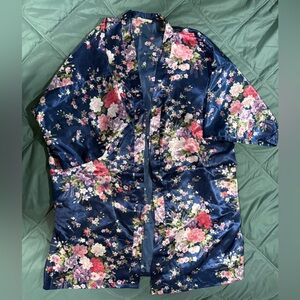 Navy Floral Satin Robe